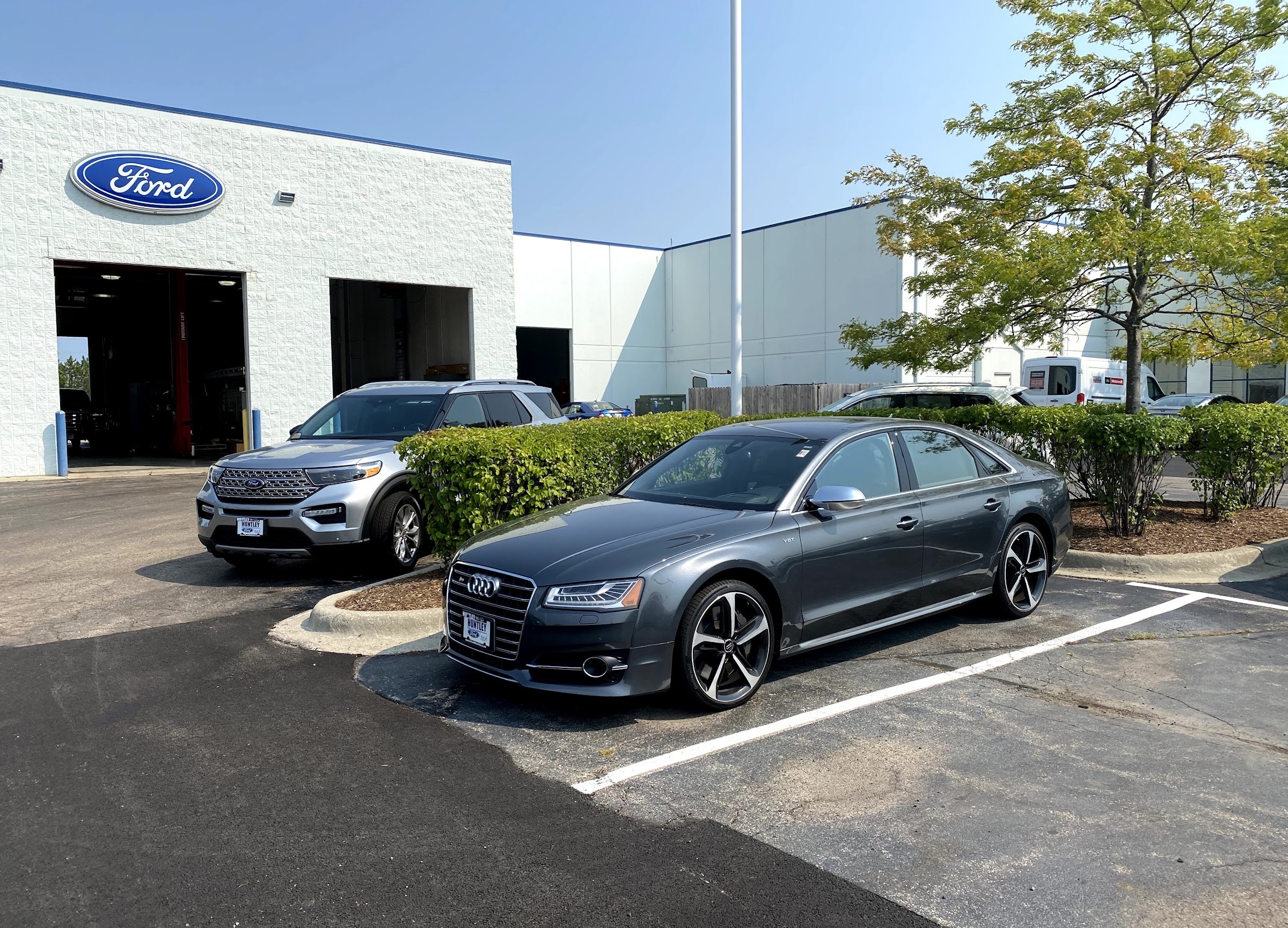 The service entrance at Huntley Ford with the bay doors open